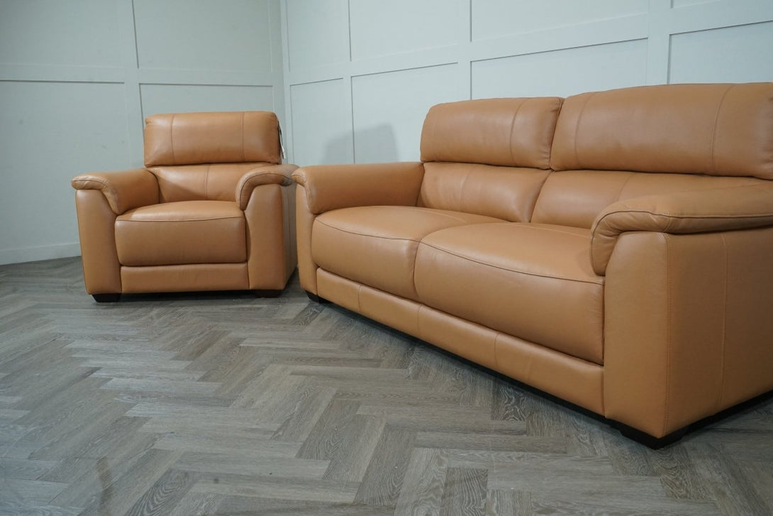 Rimini 3 Seater Leather Sofa & Armchair, Tan