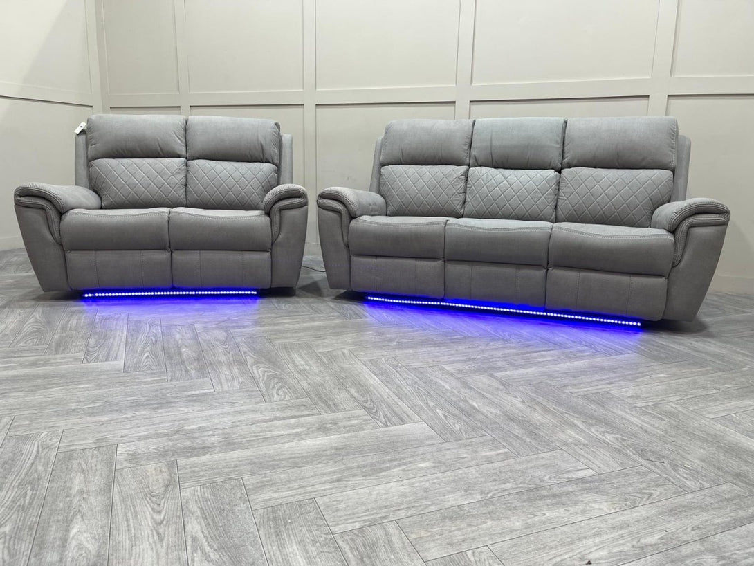 Ronan Power Reclining 3 + 2 Seater Sofas, Light Grey