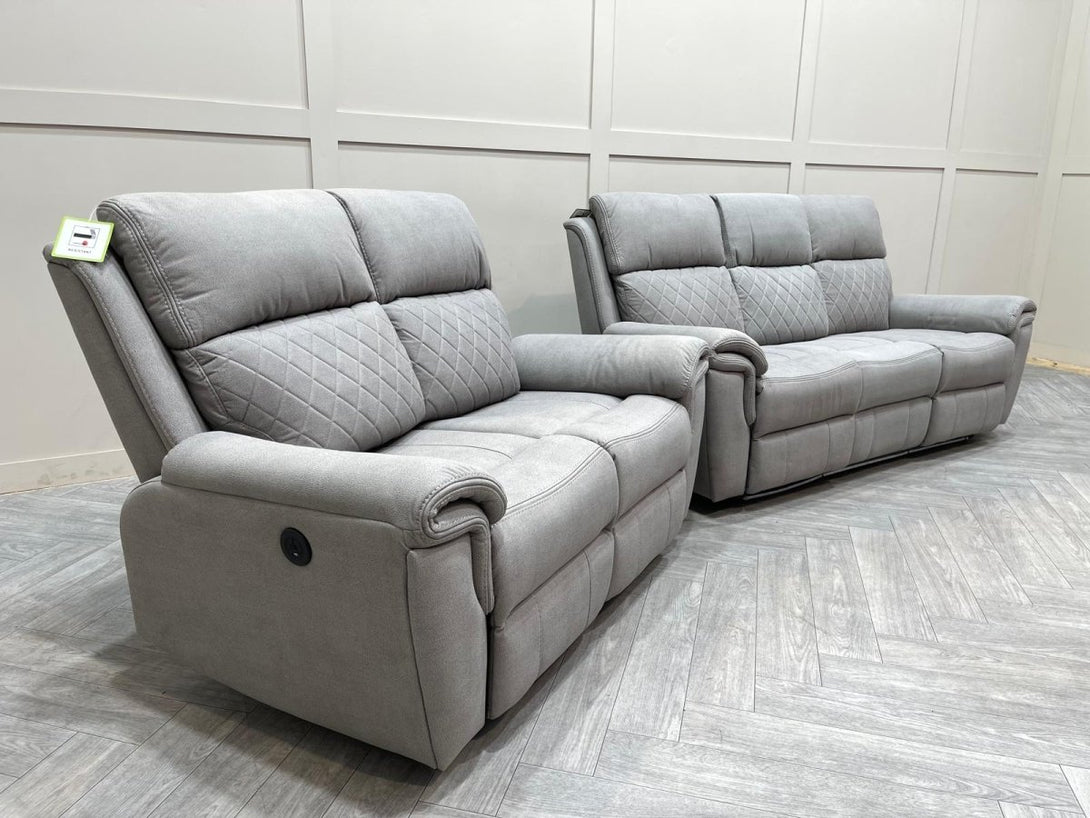 Ronan Power Reclining 3 + 2 Seater Sofas, Light Grey