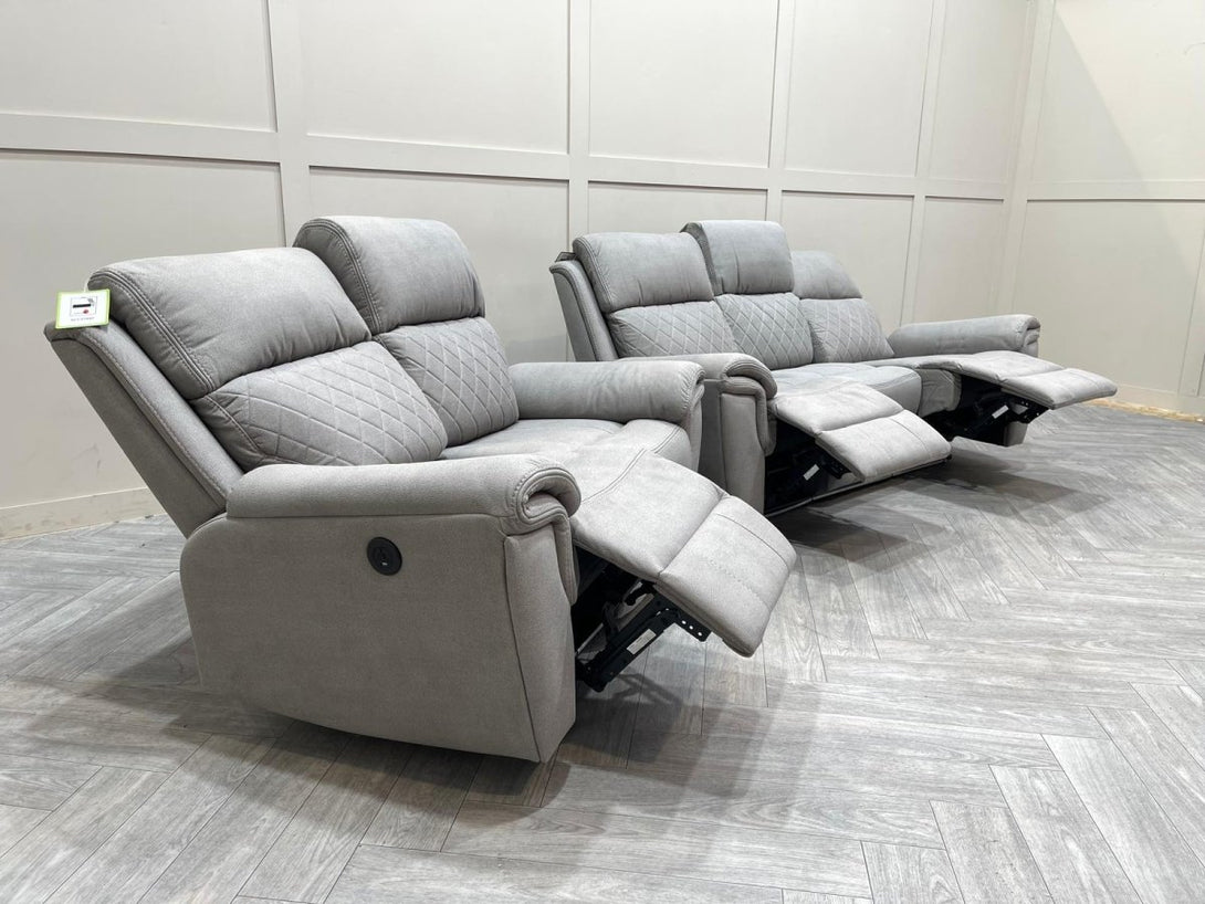 Ronan Power Reclining 3 + 2 Seater Sofas, Light Grey