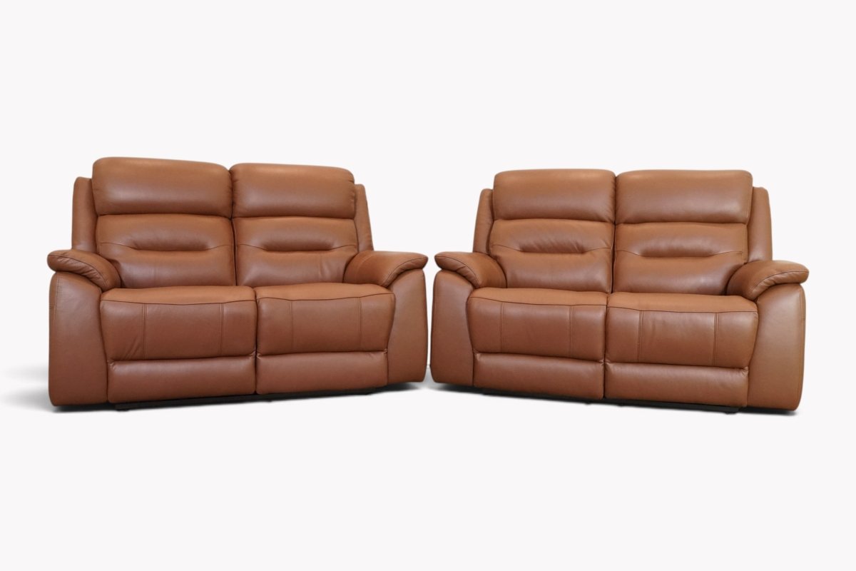 Rookby 2+2 Seater Power Recliner Leather Sofas, Chestnut Brown