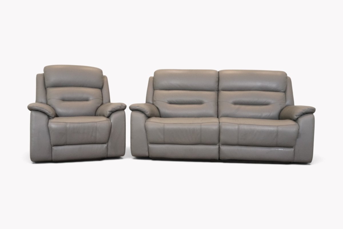 Rookby 3+1 Power Recliner Leather Sofa Set, Elephant Grey