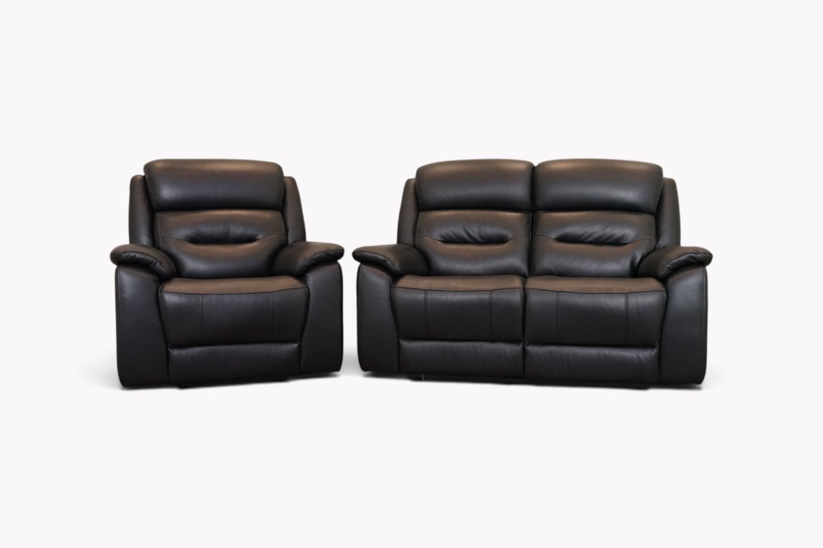 Rookby Leather 2 Seater & Armchair, Power Reclining, Macadamia Black