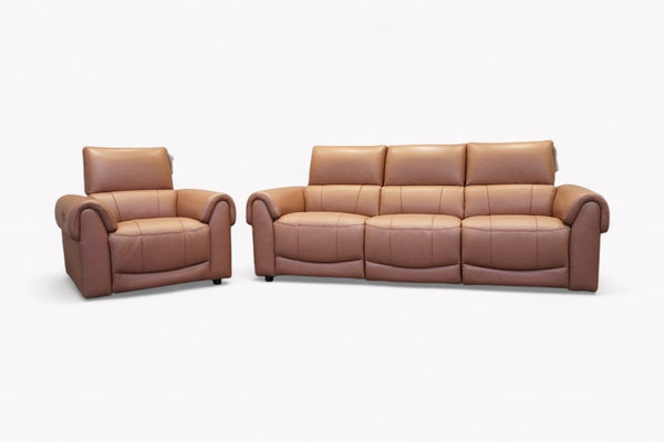 Santos 3 Seater Leather Sofa & Armchair, Power Headrests / Power Recliners