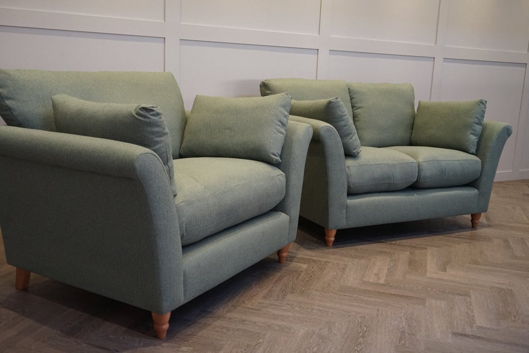 Sienna 2 Seater Sofa & Snuggle Chair, Brushed Tweed Green