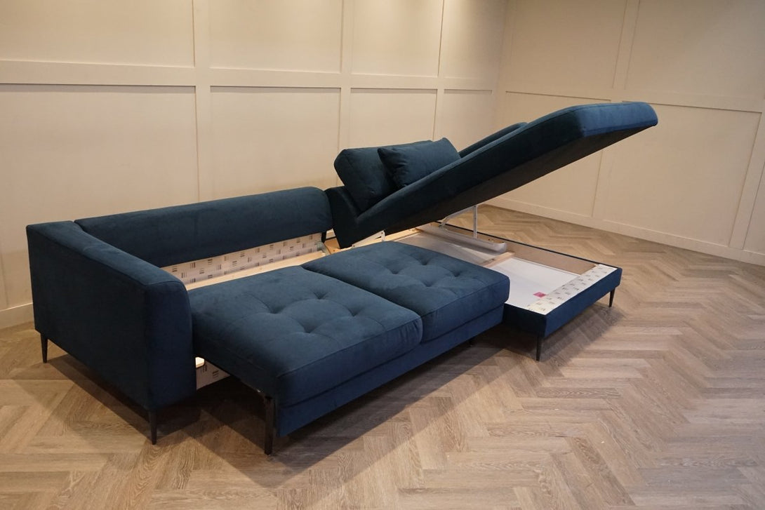 Siesta RHF Chaise Storage Sofa, Plush Velvet Ink Blue