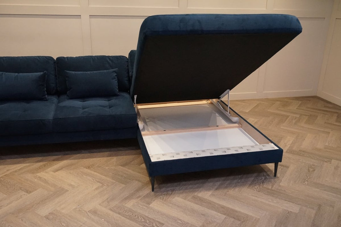 Siesta RHF Chaise Storage Sofa, Plush Velvet Ink Blue