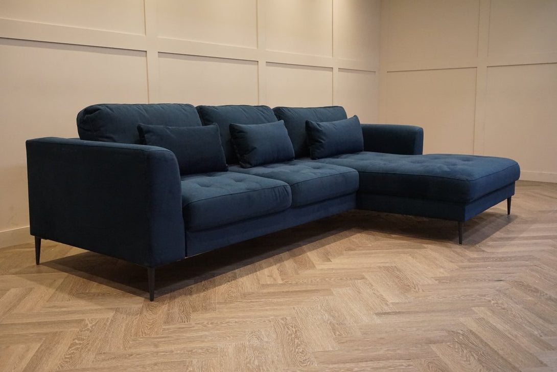 Siesta RHF Chaise Storage Sofa, Plush Velvet Ink Blue