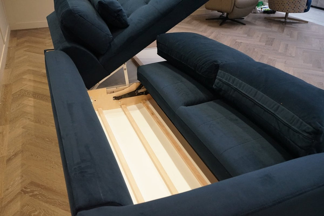 Siesta RHF Chaise Storage Sofa, Plush Velvet Ink Blue