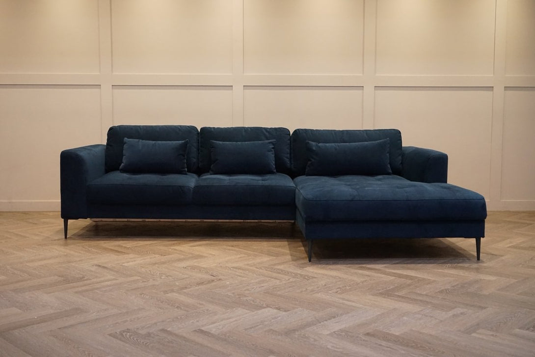 Siesta RHF Chaise Storage Sofa, Plush Velvet Ink Blue