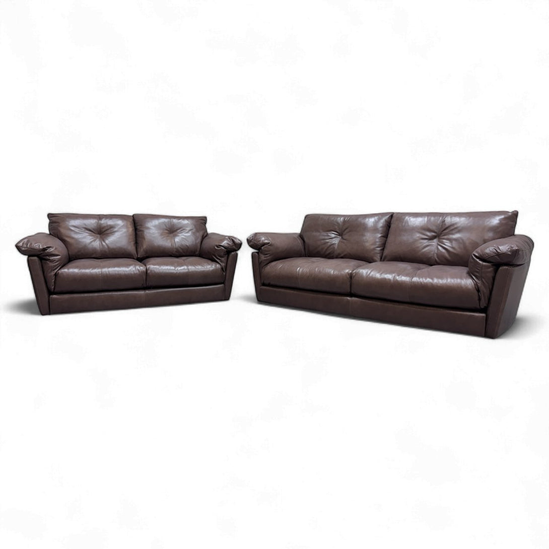 Slouch 3 + 2 Seater Leather Sofas, Granite