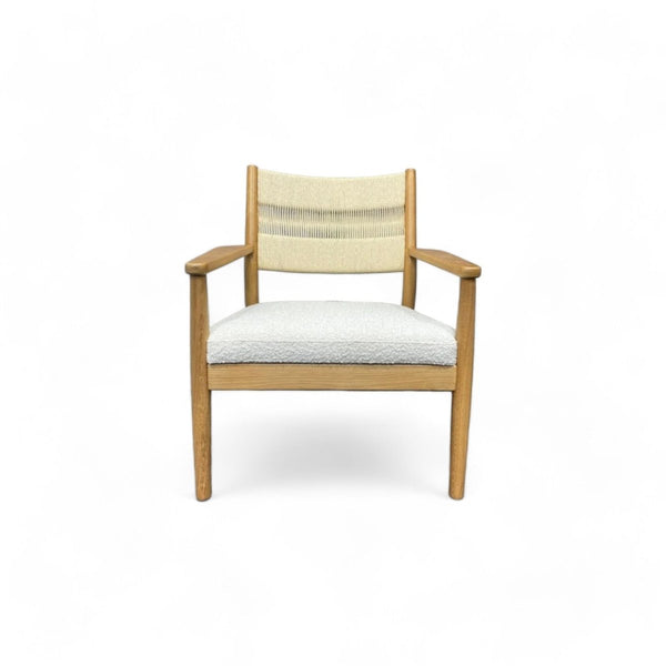 Solid Oak Cord Armchair, Light Wood Frame, Natural Boucle