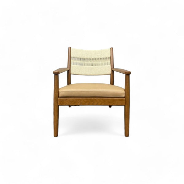 Solid Wood Cord Armchair, Walnut Wood Frame, Leather Seat
