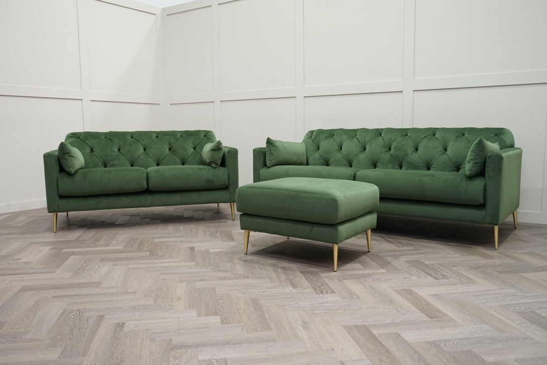 Swoon Mendel 3 + 2 Seater Sofa Set, Fern Green Velvet
