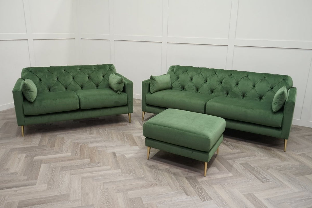 Swoon Mendel 3 + 2 Seater Sofa Set, Fern Green Velvet