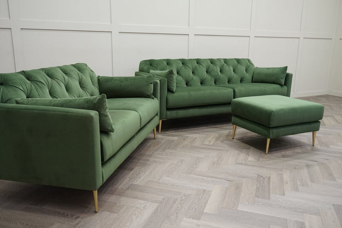 Swoon Mendel 3 + 2 Seater Sofa Set, Fern Green Velvet