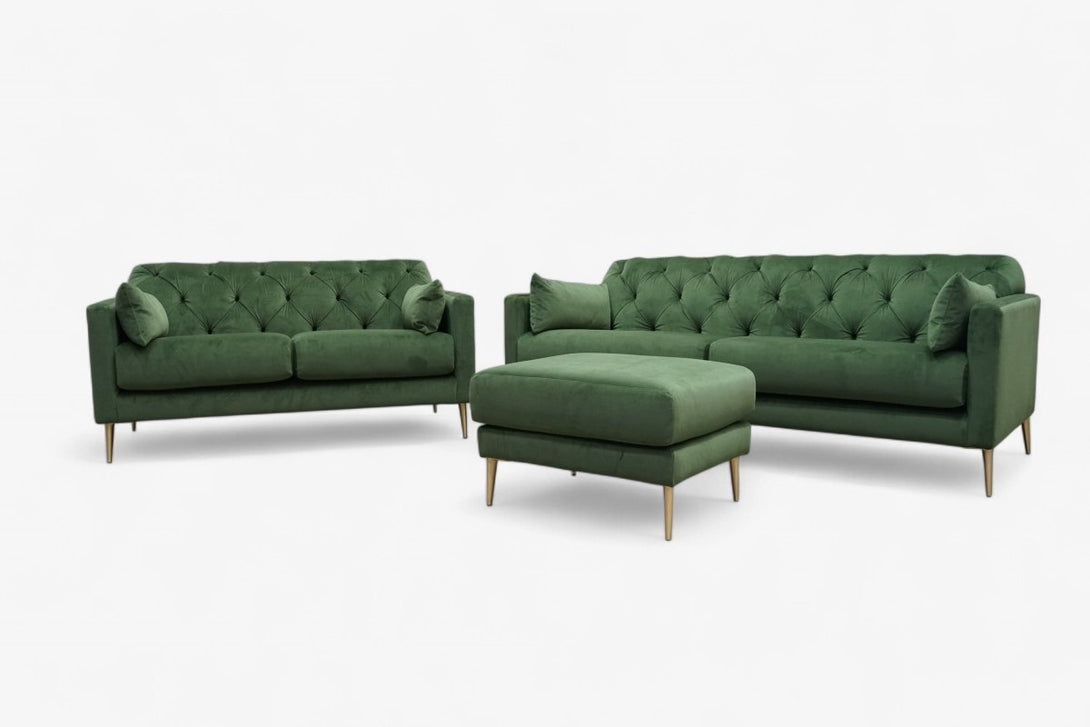 Swoon Mendel 3 + 2 Seater Sofa Set, Fern Green Velvet