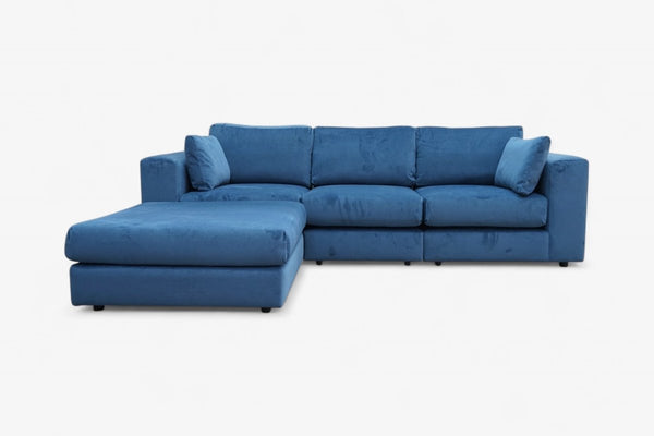 Swoon Rubik Large 3 Seater Left / Right Sofa Chaise, Lake Blue Velvet