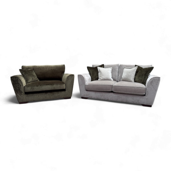 The Newbury 2 Seater Sofa & Loveseat, Chenille Truffle / Olive