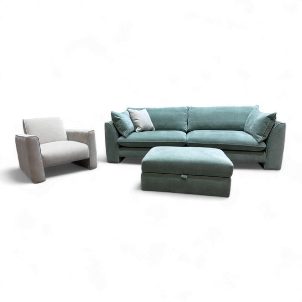 The Ziggy 4 Seater Sofa, Accent Chair & Storage Footstool, Chenille