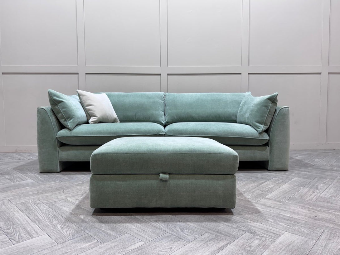 The Ziggy 4 Seater Sofa & Storage Footstool, Chenille Eucalyptus