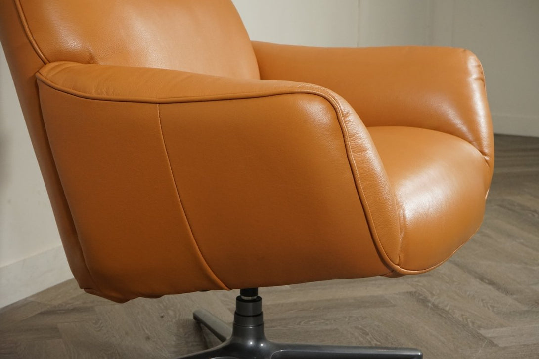 Tide Leather Reclining Swivel Chair, Tan Leather