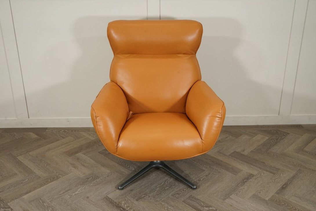 Tide Leather Reclining Swivel Chair, Tan Leather