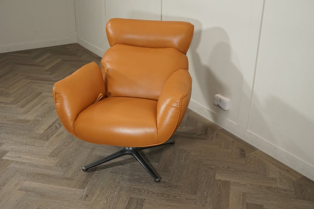 Tide Leather Reclining Swivel Chair, Tan Leather