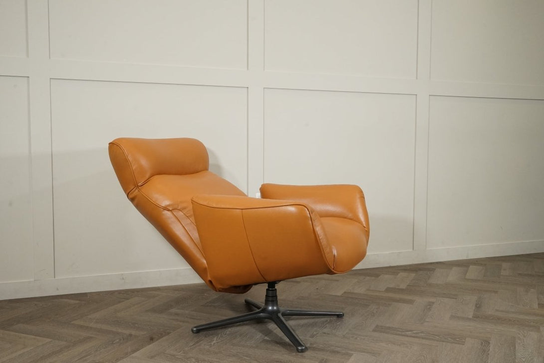 Tide Leather Reclining Swivel Chair, Tan Leather