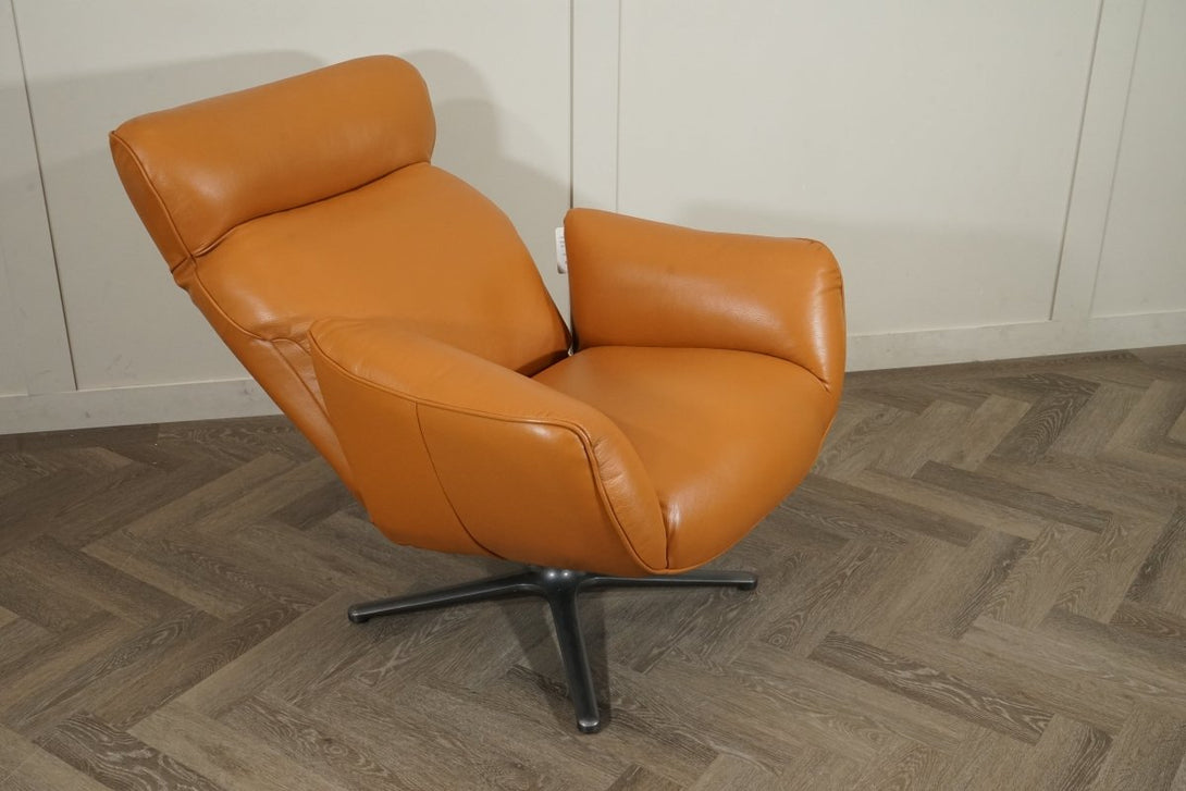 Tide Leather Reclining Swivel Chair, Tan Leather