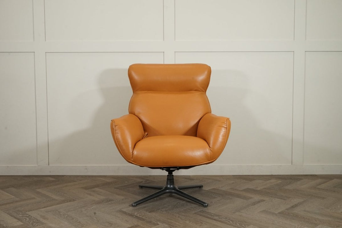 Tide Leather Reclining Swivel Chair, Tan Leather