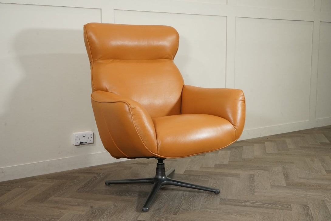 Tide Leather Reclining Swivel Chair, Tan Leather