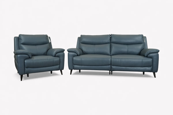 Como 3 Seater Leather Sofa & Armchair, Power Foot / Tilt Headrest, Peacock