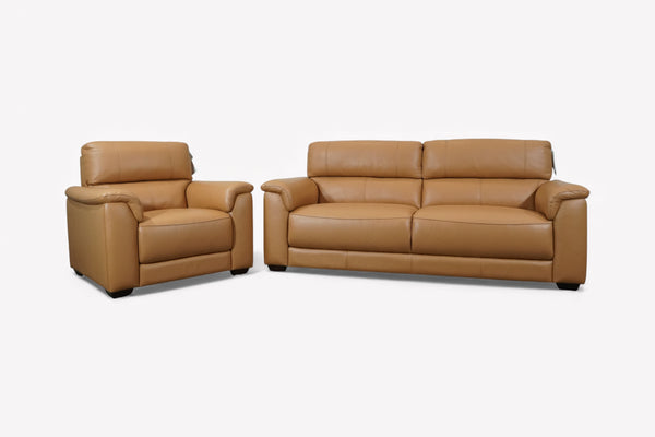 Rimini 3 Seater Leather Sofa & Armchair, Tan