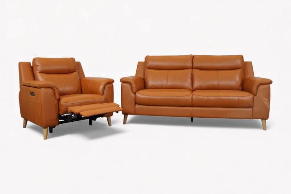 Brodie 3 Seater Sofa & Power Reclining Armchair, Tan Leather