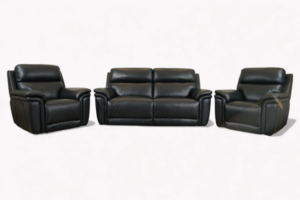 Maer 3+1+1 Seater Reclining Sofa Set, Black Leather