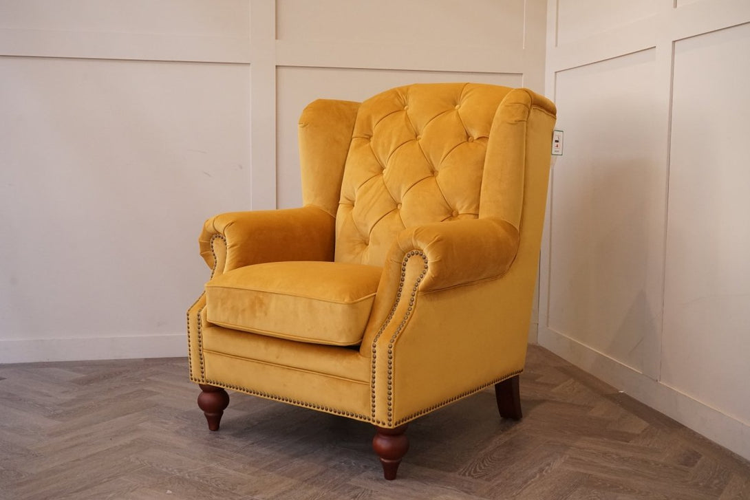 Ullswater Fabric Buttoned Wing Armchair, Dusk Mustard