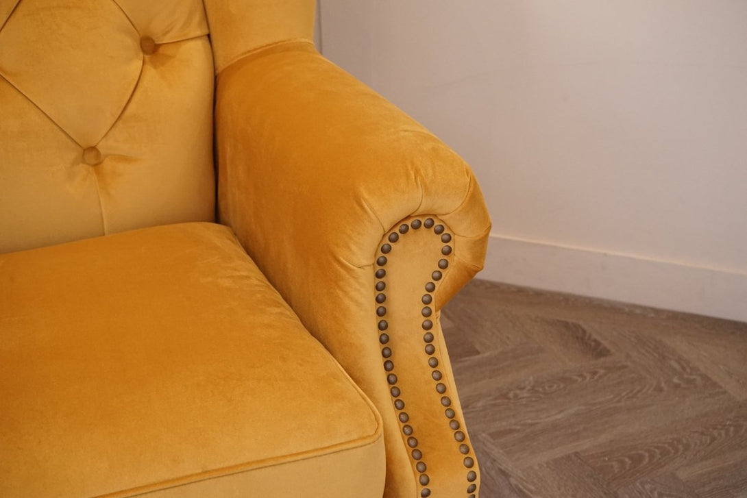 Ullswater Fabric Buttoned Wing Armchair, Dusk Mustard