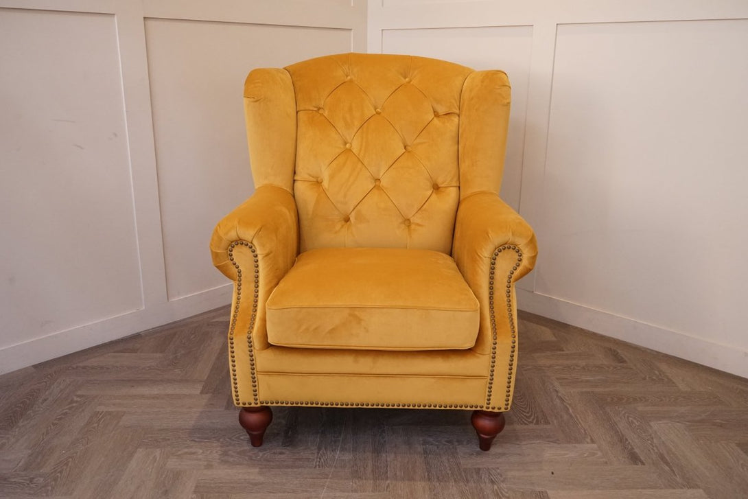 Ullswater Fabric Buttoned Wing Armchair, Dusk Mustard