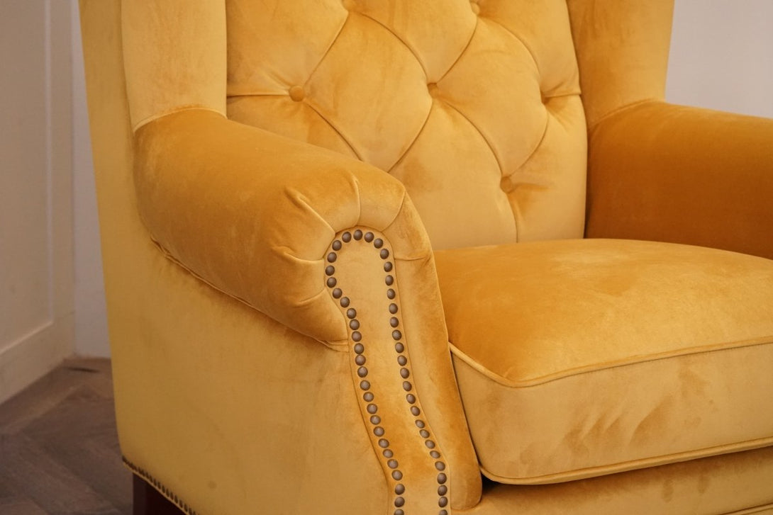 Ullswater Fabric Buttoned Wing Armchair, Dusk Mustard