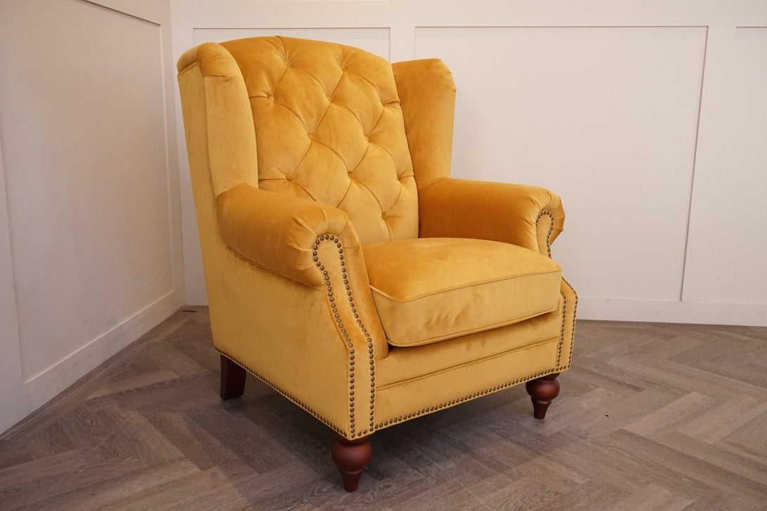 Ullswater Fabric Buttoned Wing Armchair, Dusk Mustard