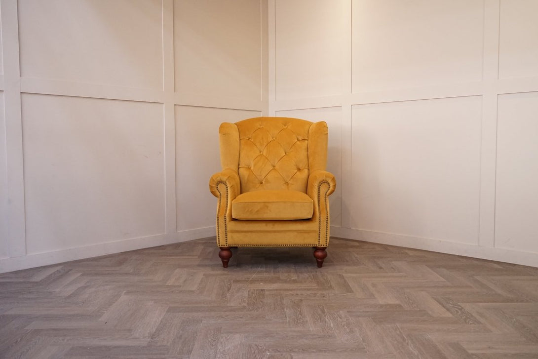 Ullswater Fabric Buttoned Wing Armchair, Dusk Mustard