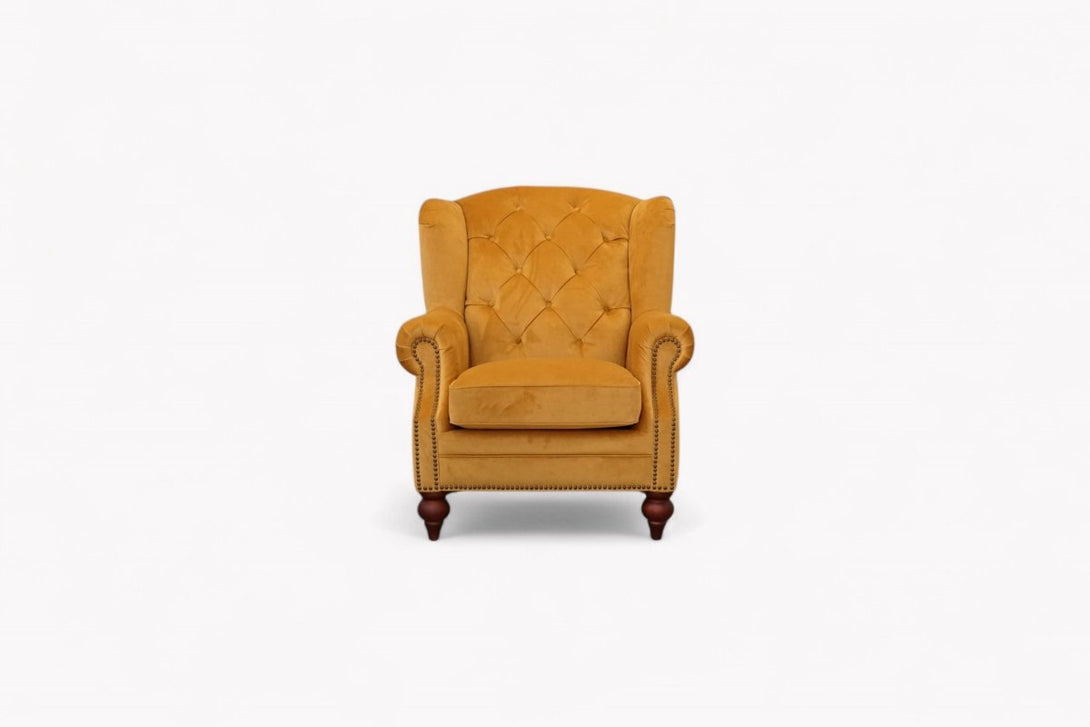 Ullswater Fabric Buttoned Wing Armchair, Dusk Mustard