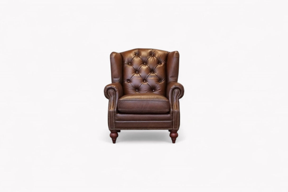 Ullswater Leather Buttoned Wing Armchair, Vintage Whisky