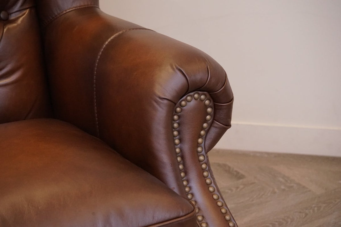 Ullswater Leather Buttoned Wing Armchair, Vintage Whisky