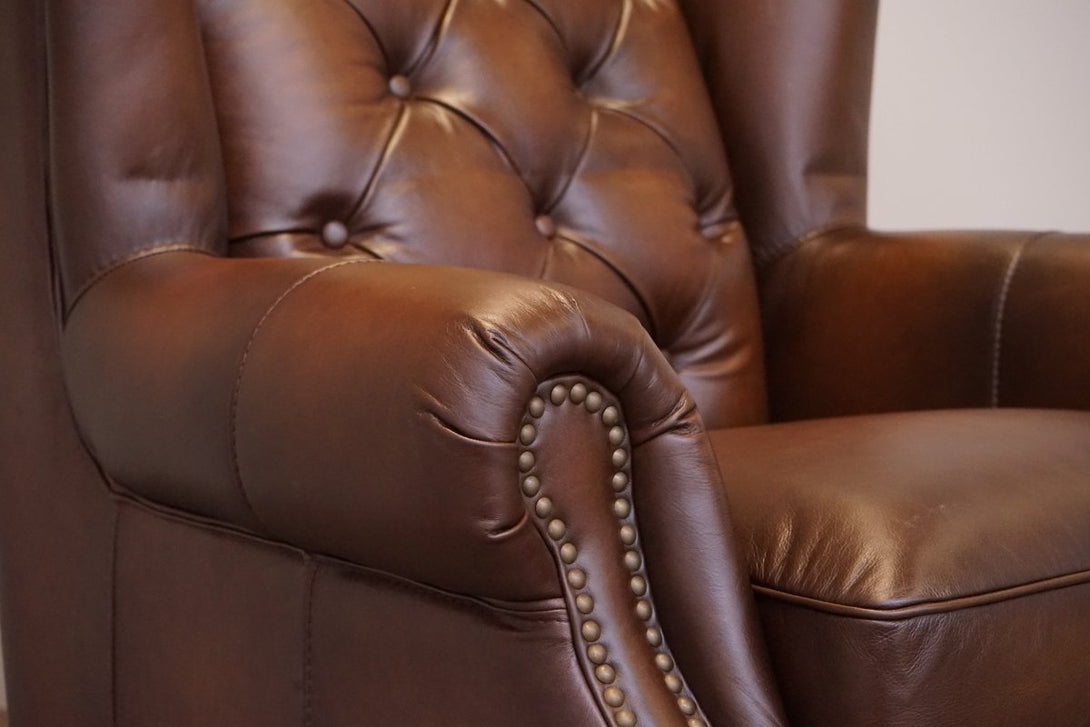 Ullswater Leather Buttoned Wing Armchair, Vintage Whisky