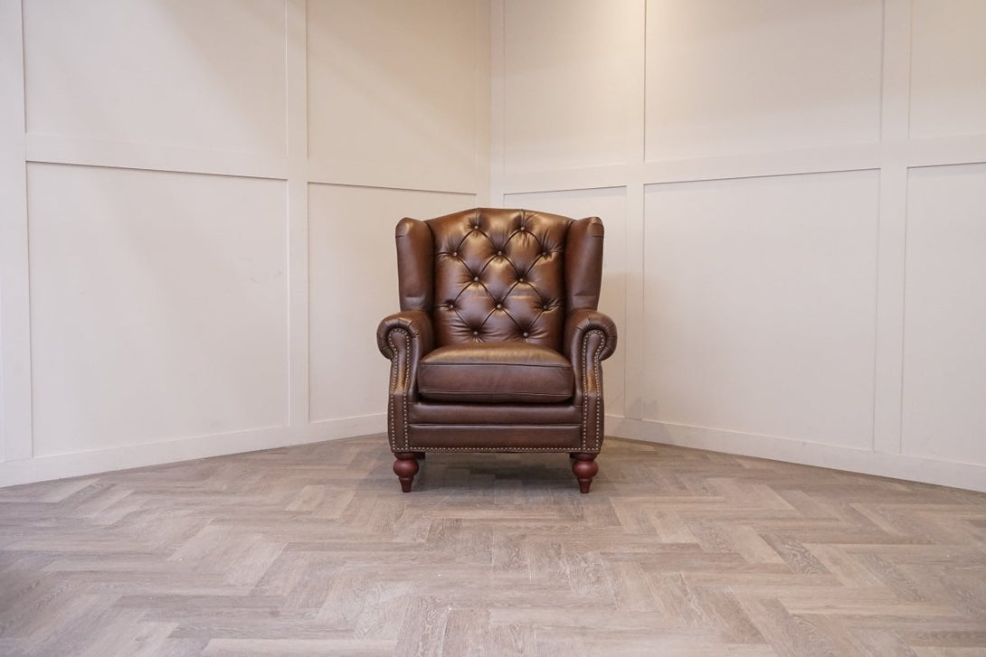 Ullswater Leather Buttoned Wing Armchair, Vintage Whisky