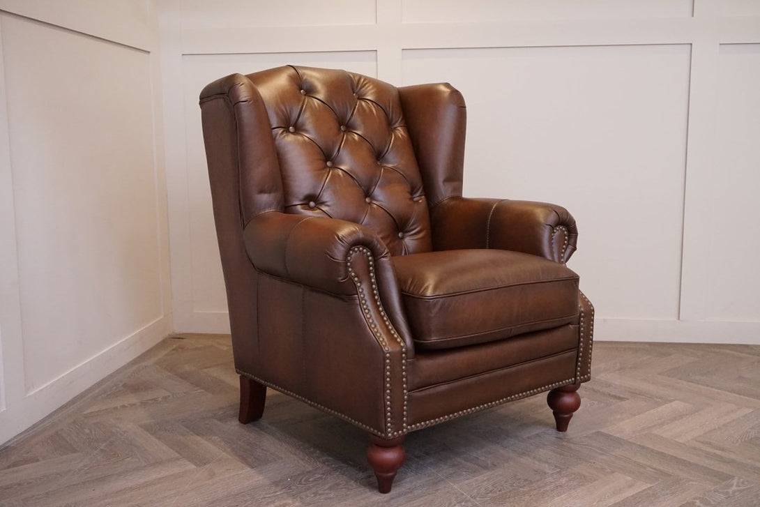 Ullswater Leather Buttoned Wing Armchair, Vintage Whisky
