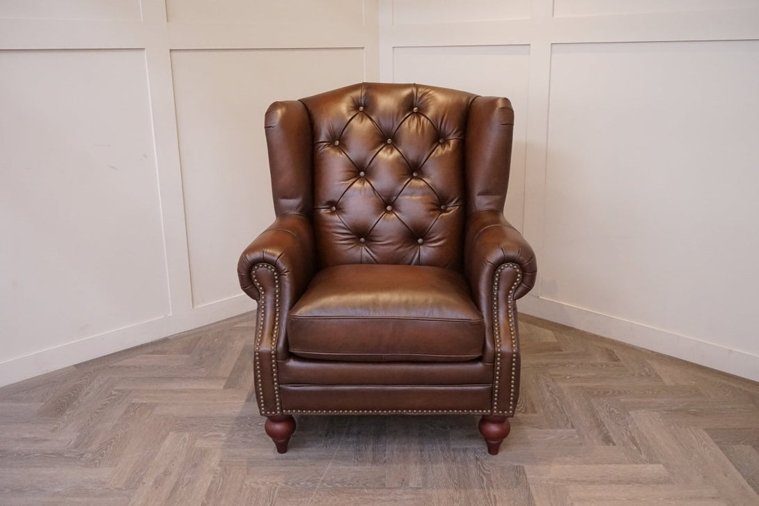 Ullswater Leather Buttoned Wing Armchair, Vintage Whisky