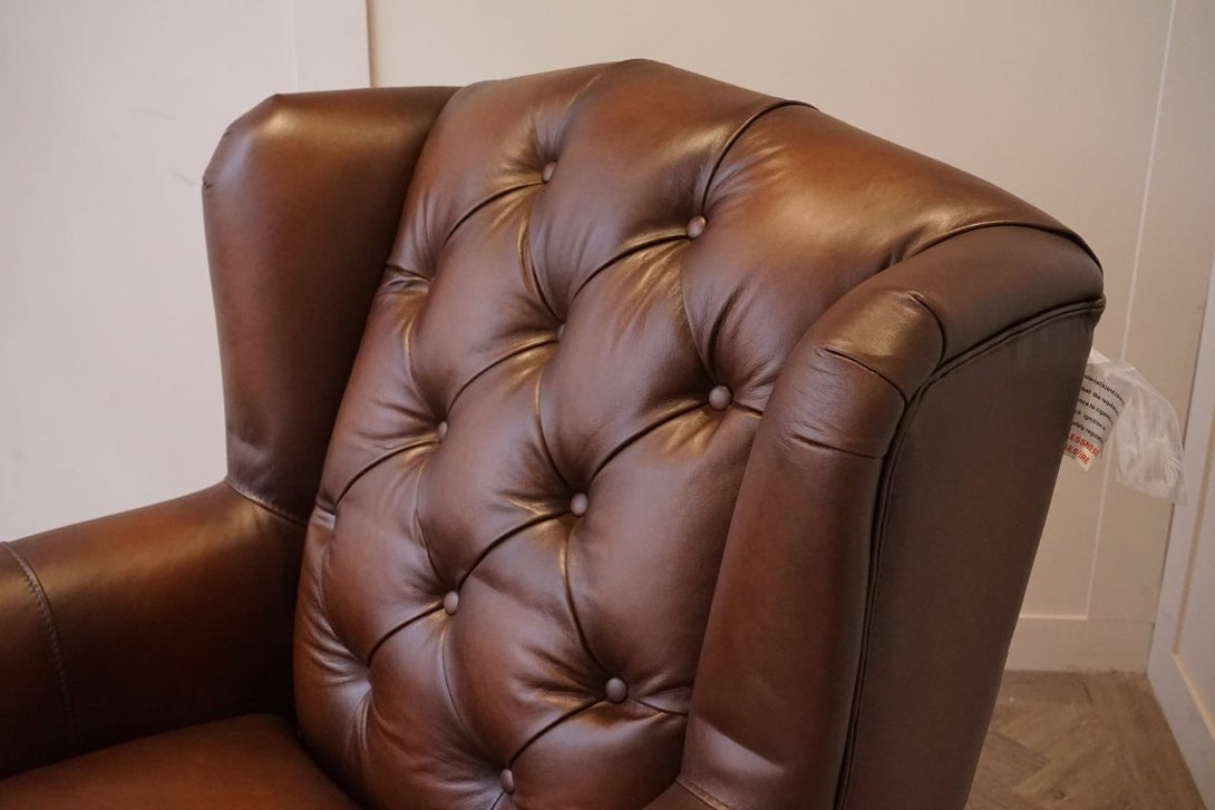 Ullswater Leather Buttoned Wing Armchair, Vintage Whisky
